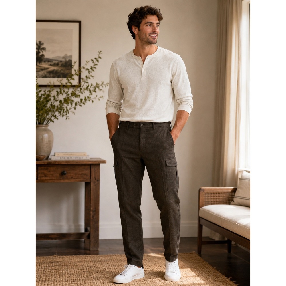 PT Torino Graven Fit Cargo Trousers Brown Textured Italian Mens Size 52 NWT